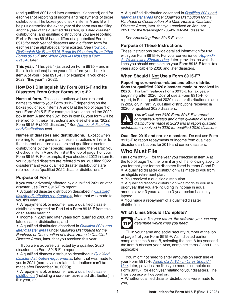 Download Instructions for IRS Form 8915F Qualified Disaster Retirement