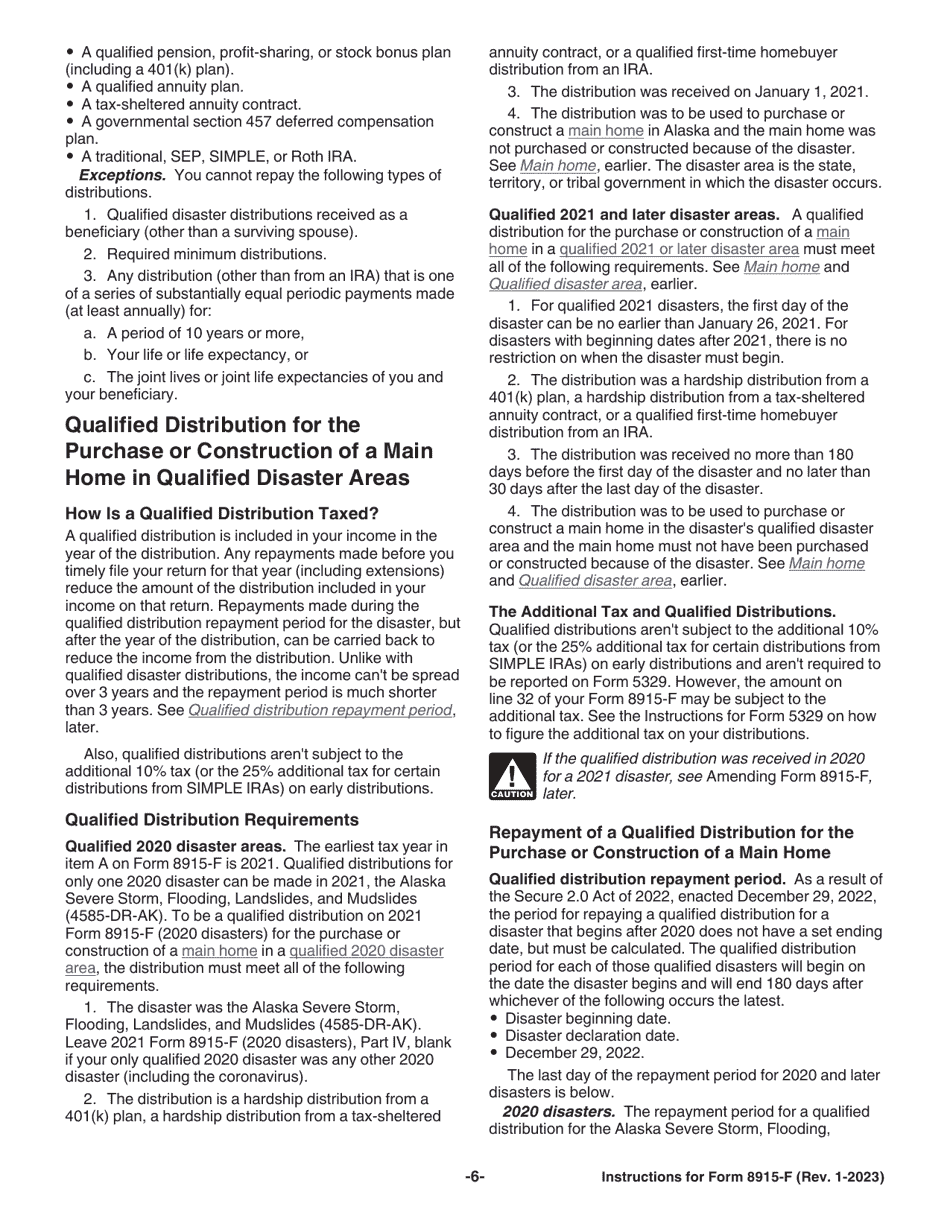 Instructions for IRS Form 8915-F Qualified Disaster Retirement Plan Distributions and Repayments, Page 6