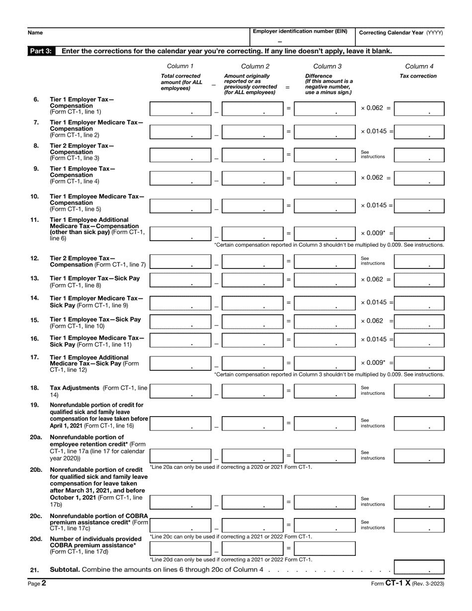IRS Form CT-1 X Adjusted Employers Annual Railroad Retirement Tax Return or Claim for Refund, Page 2