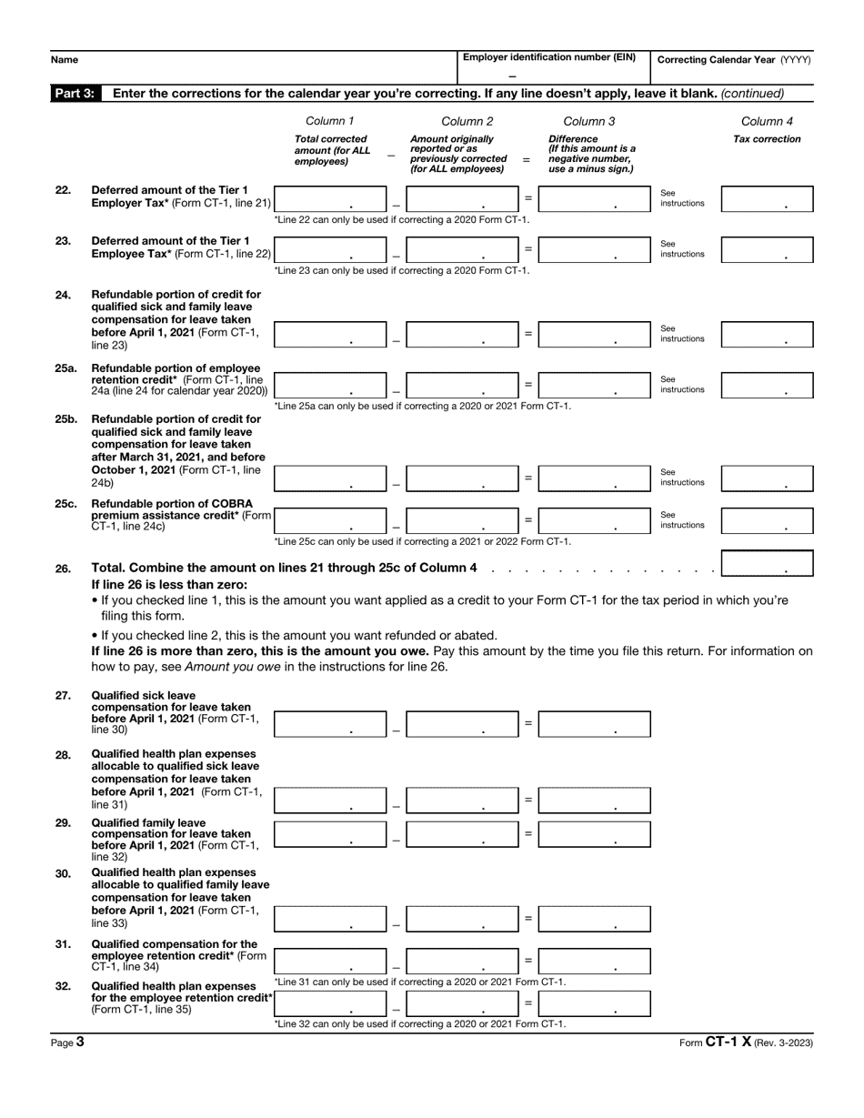 IRS Form CT-1 X Adjusted Employers Annual Railroad Retirement Tax Return or Claim for Refund, Page 3