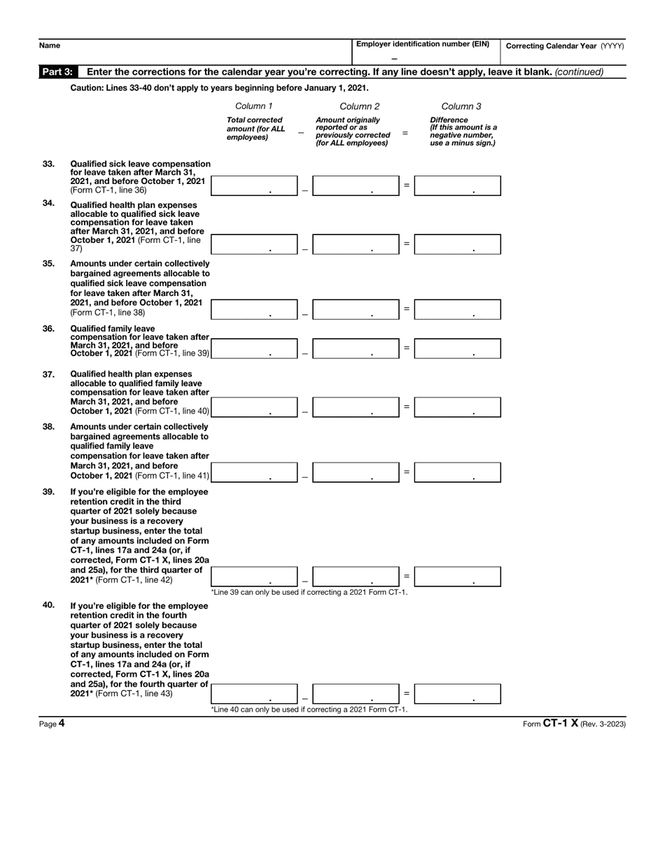 IRS Form CT-1 X Adjusted Employers Annual Railroad Retirement Tax Return or Claim for Refund, Page 4