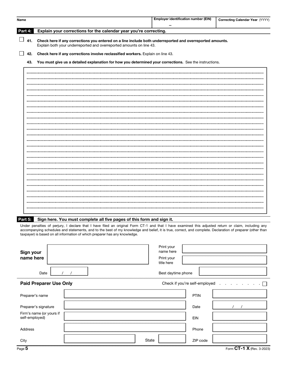 IRS Form CT-1 X Adjusted Employers Annual Railroad Retirement Tax Return or Claim for Refund, Page 5