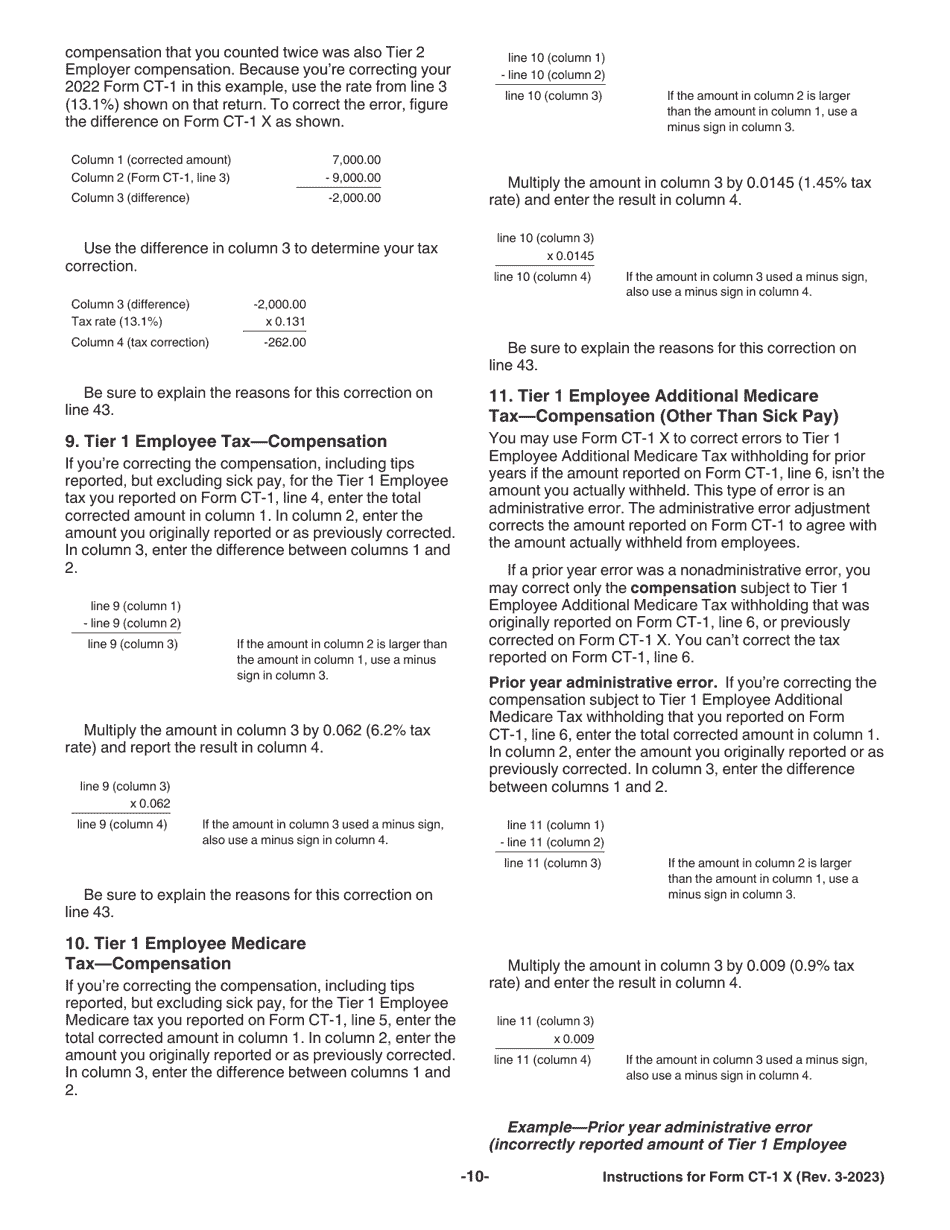 Instructions for IRS Form CT-1 X Adjusted Employers Annual Railroad Retirement Tax Return or Claim for Refund, Page 10