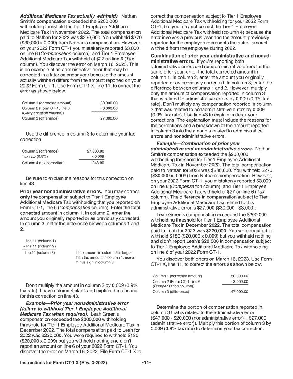 Instructions for IRS Form CT-1 X Adjusted Employers Annual Railroad Retirement Tax Return or Claim for Refund, Page 11