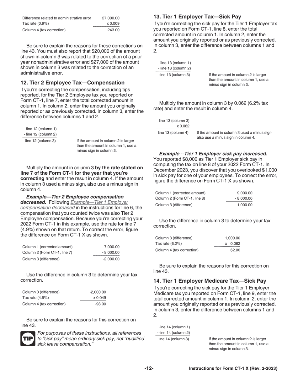 Instructions for IRS Form CT-1 X Adjusted Employers Annual Railroad Retirement Tax Return or Claim for Refund, Page 12