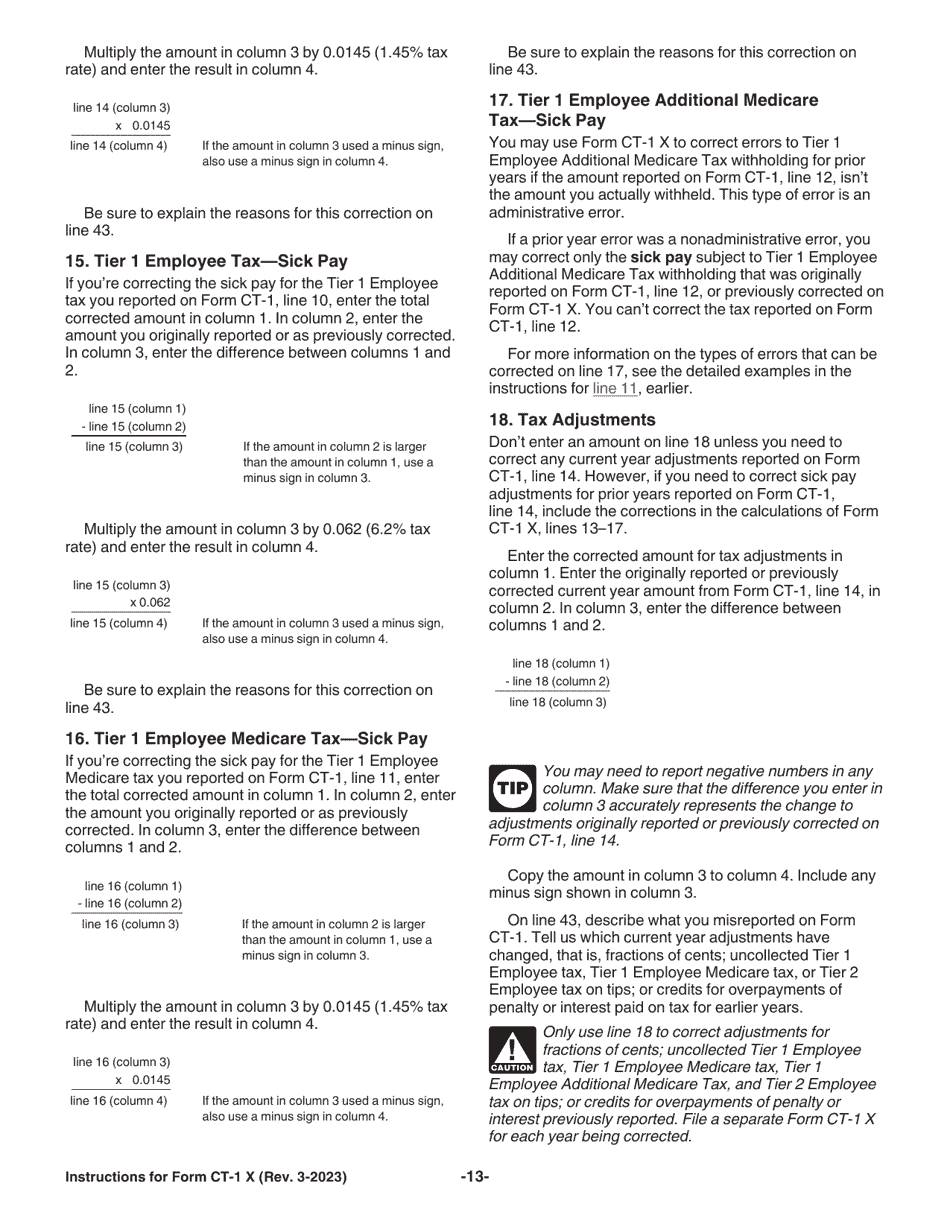 Instructions for IRS Form CT-1 X Adjusted Employers Annual Railroad Retirement Tax Return or Claim for Refund, Page 13
