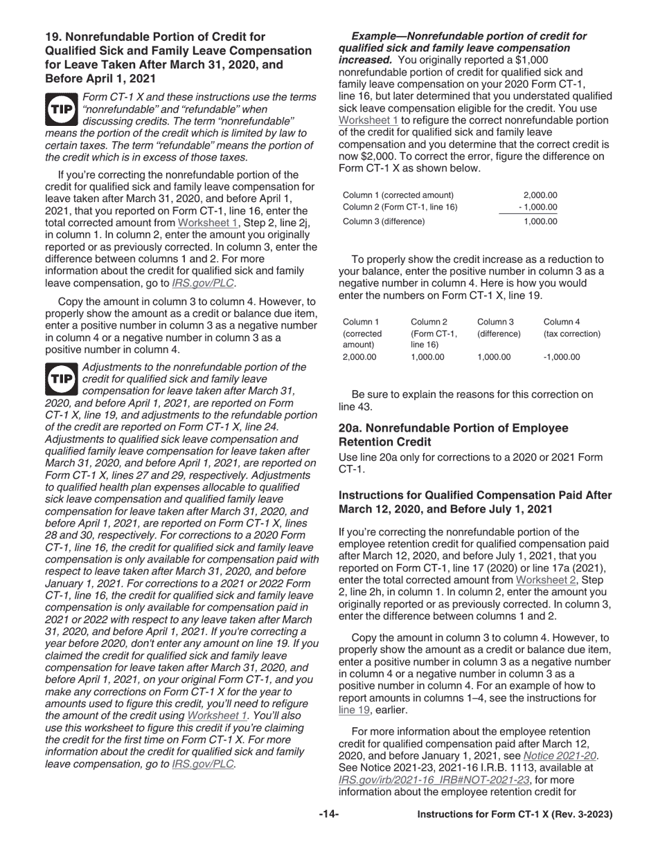 Instructions for IRS Form CT-1 X Adjusted Employers Annual Railroad Retirement Tax Return or Claim for Refund, Page 14