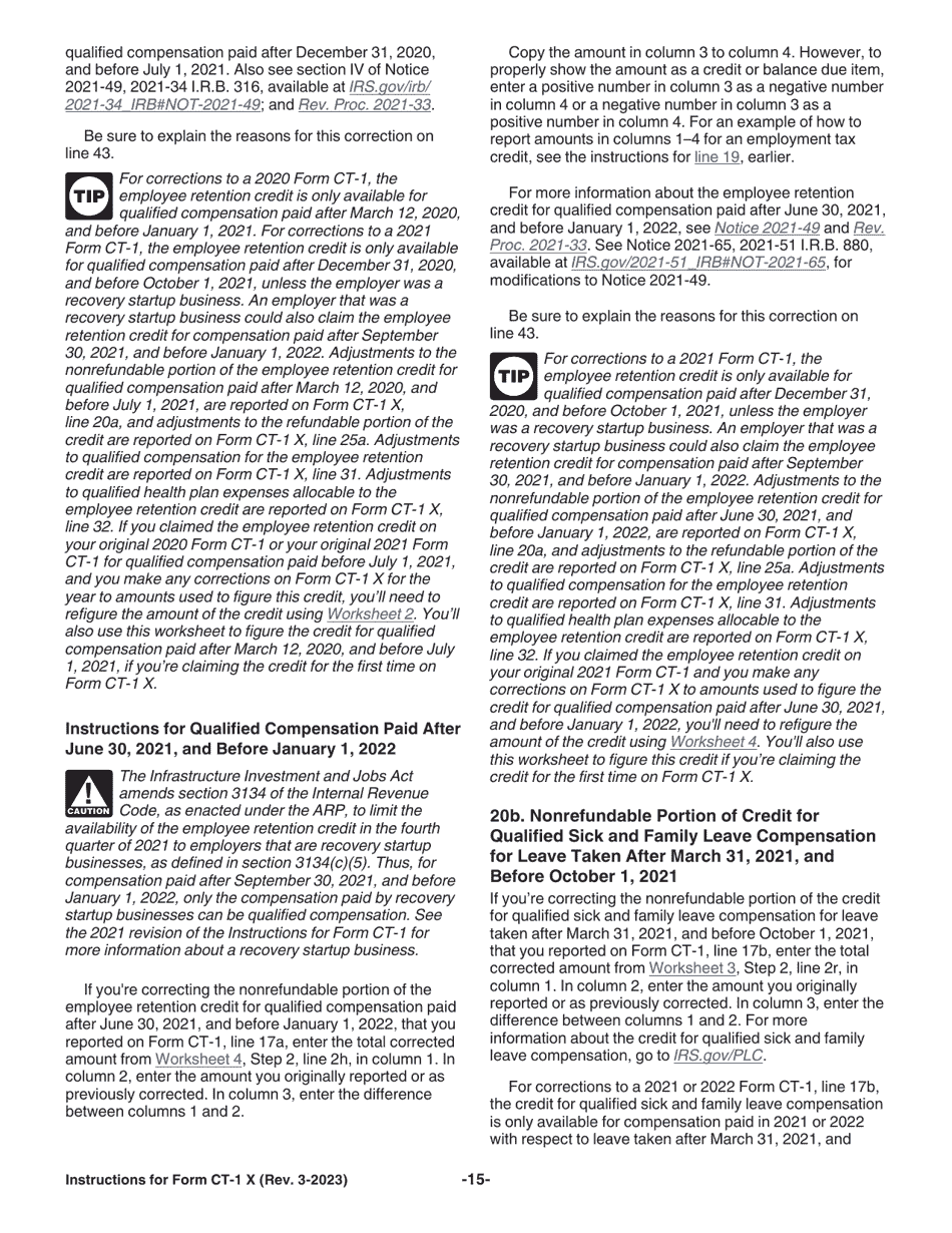 Instructions for IRS Form CT-1 X Adjusted Employers Annual Railroad Retirement Tax Return or Claim for Refund, Page 15