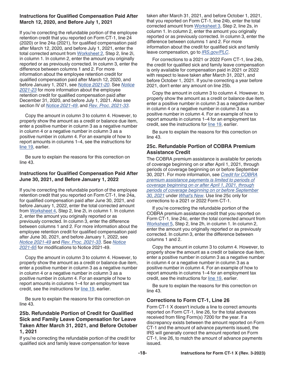 Instructions for IRS Form CT-1 X Adjusted Employers Annual Railroad Retirement Tax Return or Claim for Refund, Page 18