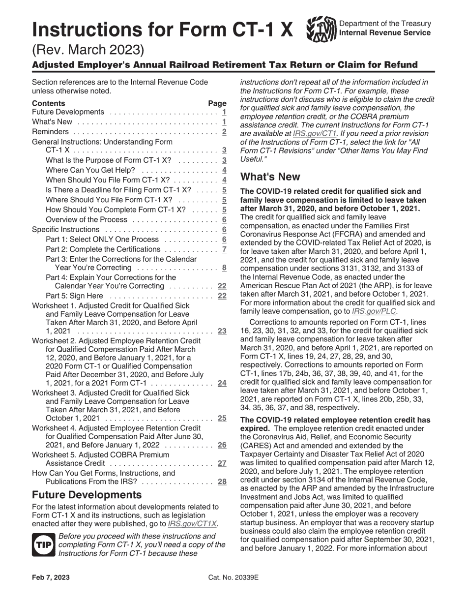 Instructions for IRS Form CT-1 X Adjusted Employers Annual Railroad Retirement Tax Return or Claim for Refund, Page 1