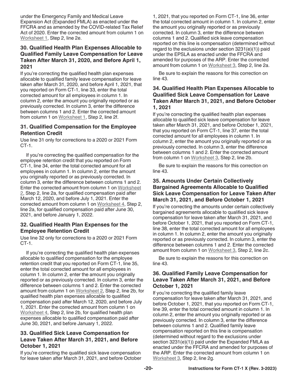 Instructions for IRS Form CT-1 X Adjusted Employers Annual Railroad Retirement Tax Return or Claim for Refund, Page 20