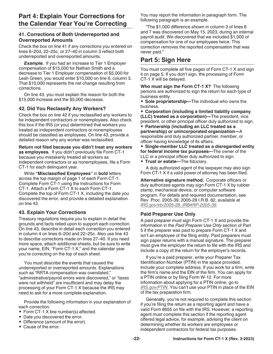 Instructions for IRS Form CT-1 X Adjusted Employers Annual Railroad Retirement Tax Return or Claim for Refund, Page 22
