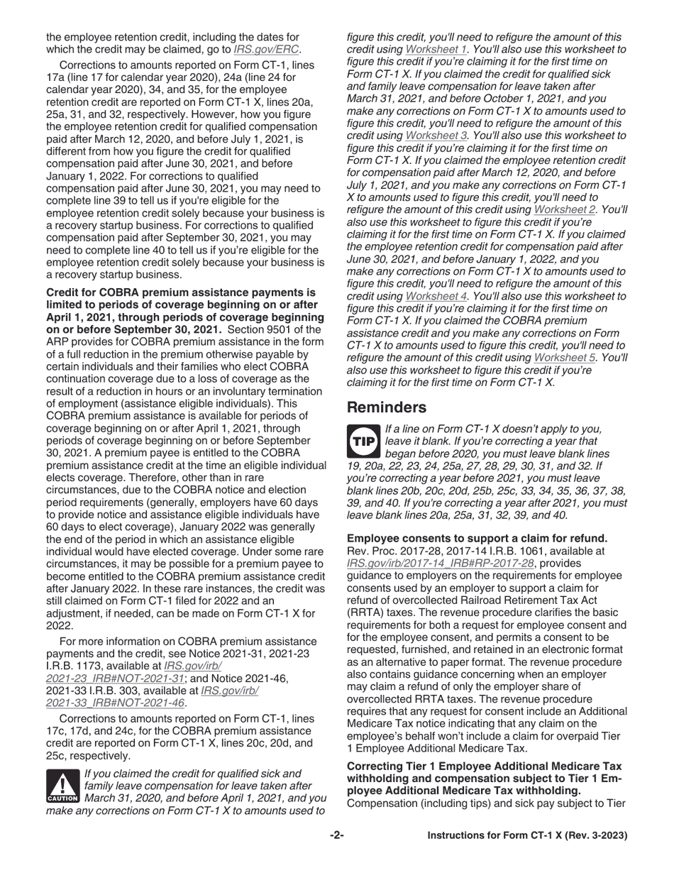 Instructions for IRS Form CT-1 X Adjusted Employers Annual Railroad Retirement Tax Return or Claim for Refund, Page 2