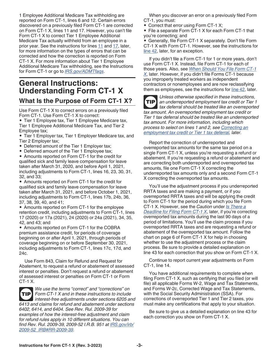 Instructions for IRS Form CT-1 X Adjusted Employers Annual Railroad Retirement Tax Return or Claim for Refund, Page 3