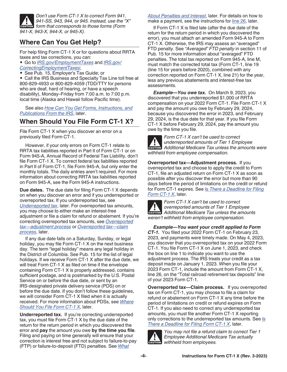 Instructions for IRS Form CT-1 X Adjusted Employers Annual Railroad Retirement Tax Return or Claim for Refund, Page 4