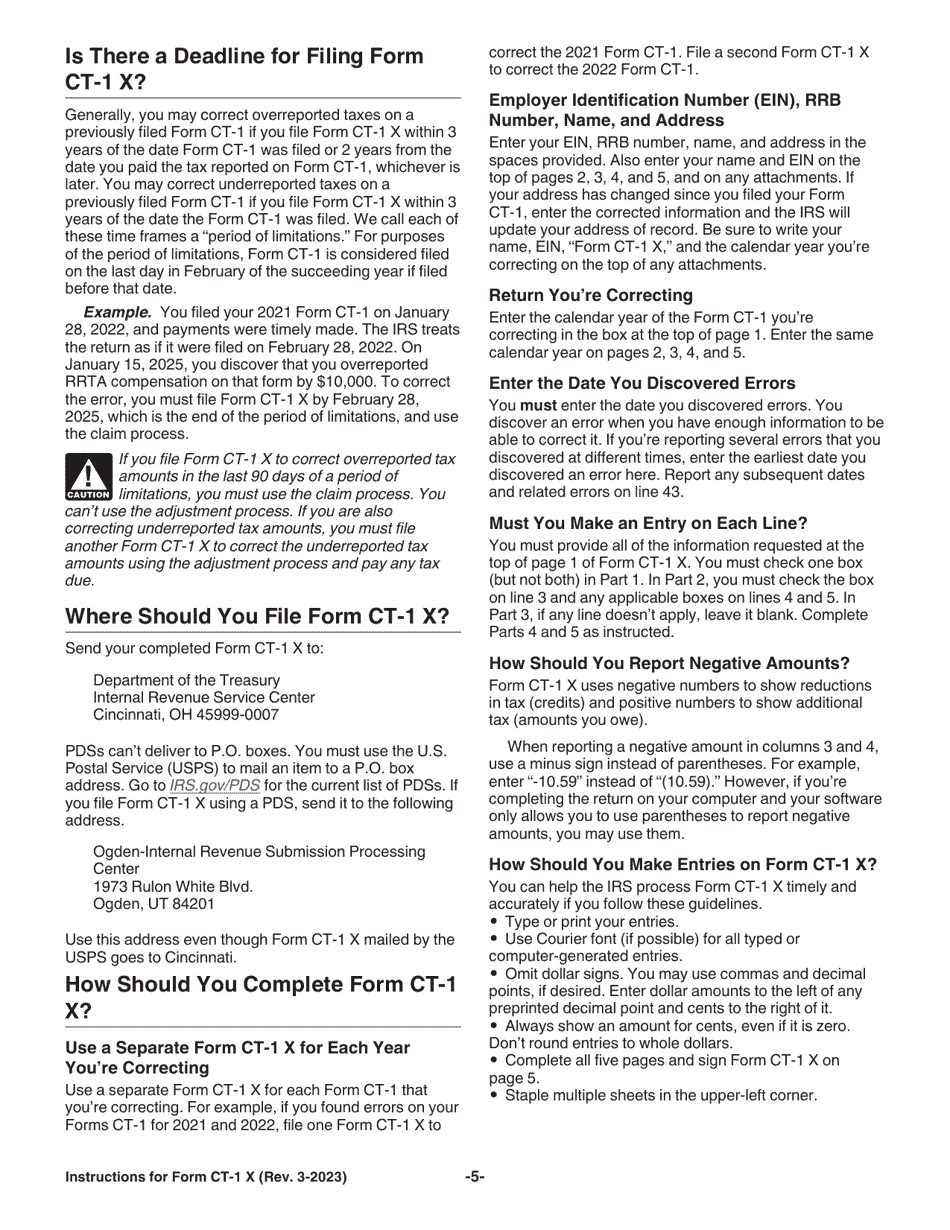 Instructions for IRS Form CT-1 X Adjusted Employers Annual Railroad Retirement Tax Return or Claim for Refund, Page 5