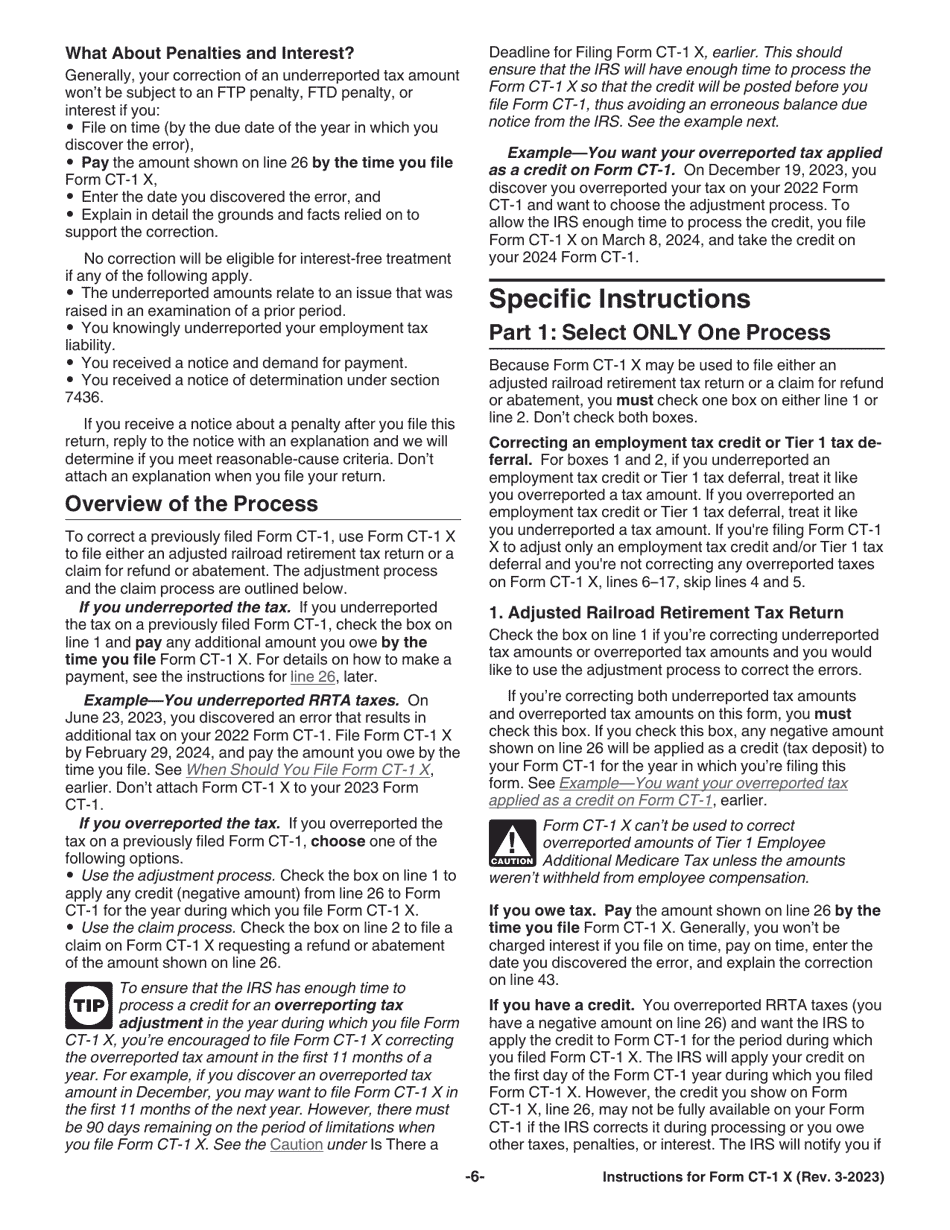 Instructions for IRS Form CT-1 X Adjusted Employers Annual Railroad Retirement Tax Return or Claim for Refund, Page 6
