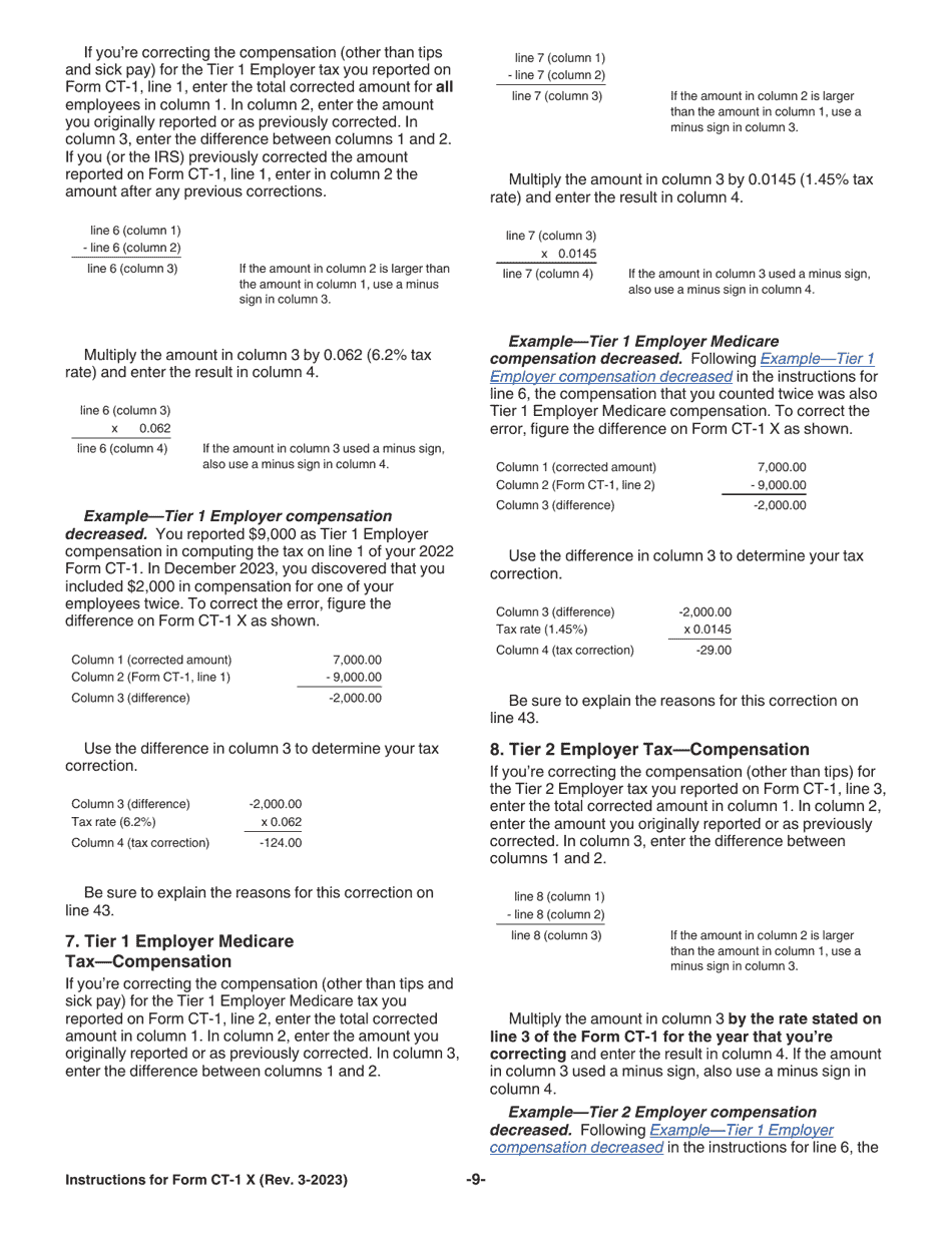Instructions for IRS Form CT-1 X Adjusted Employers Annual Railroad Retirement Tax Return or Claim for Refund, Page 9