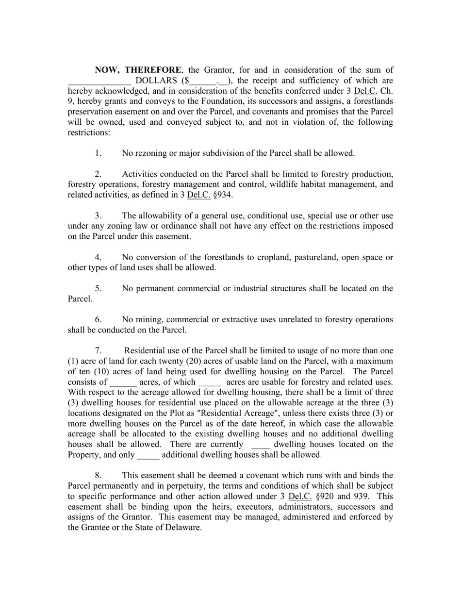 Forestland Preservation Easement Agreement - Delaware, Page 2