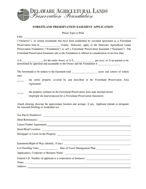 Forestland Preservation Easement Application - Delaware Download Pdf