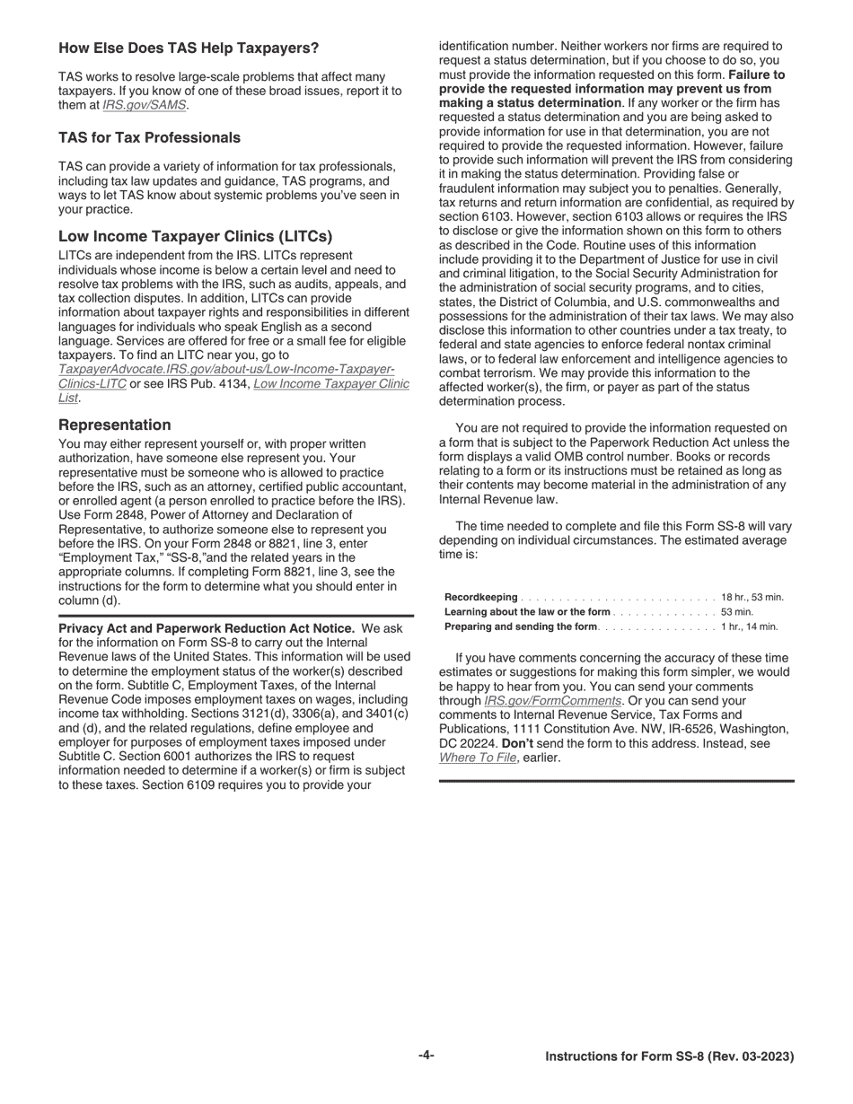 Instructions for IRS Form SS-8 Determination of Worker Status for Purposes of Federal Employment Taxes and Income Tax Withholding, Page 4