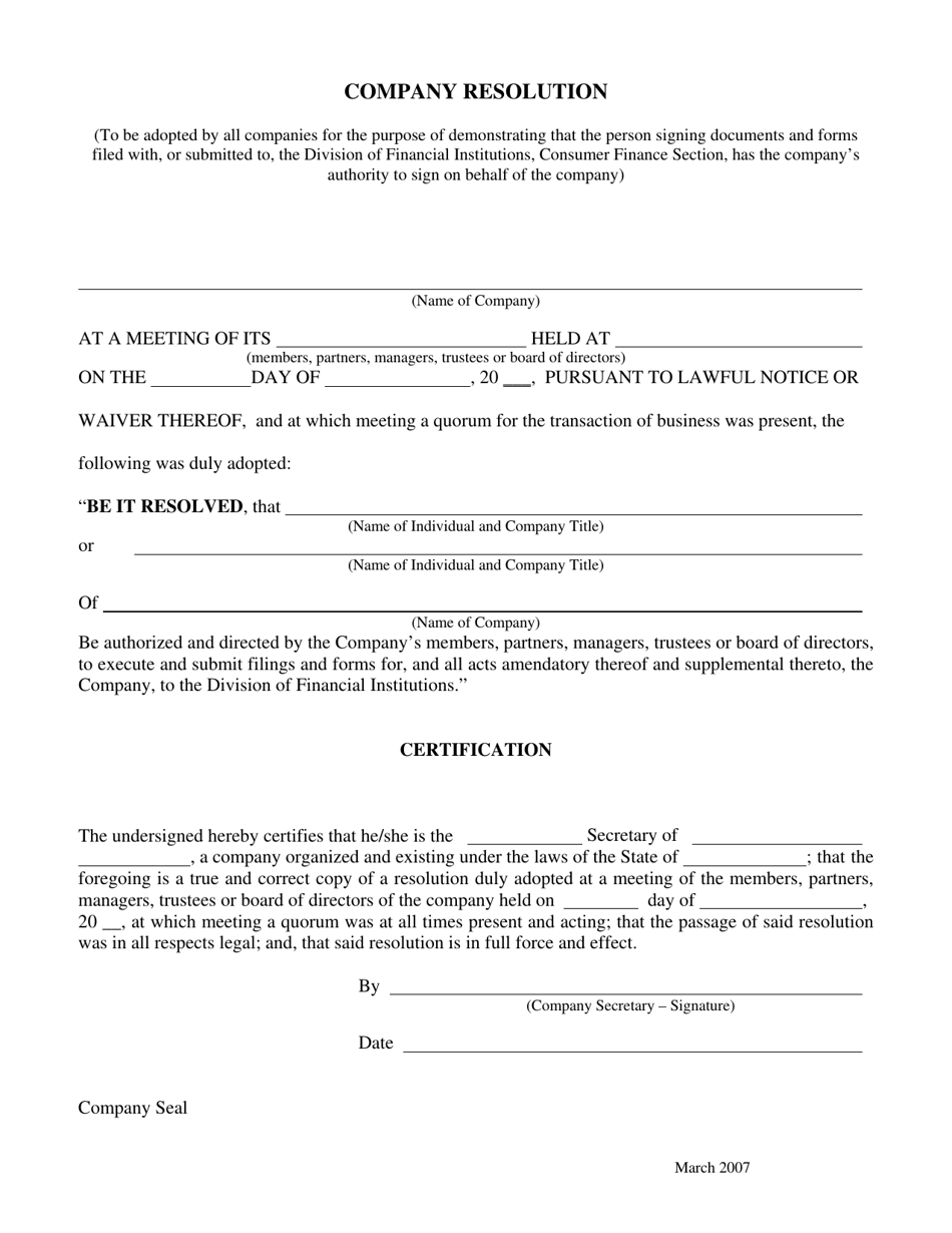 Company Resolution - Ohio, Page 1