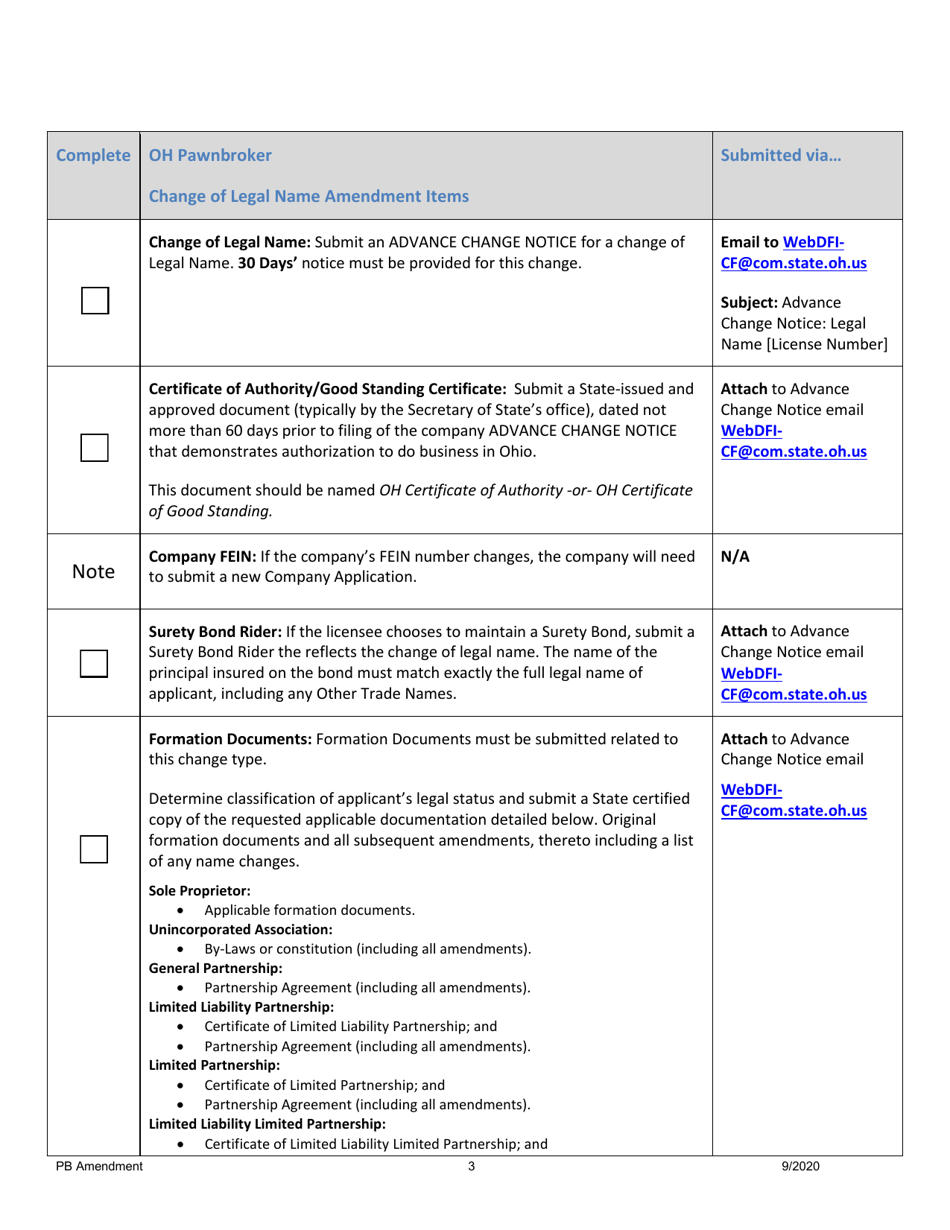 Pawnbroker Amendment Application - Ohio, Page 4