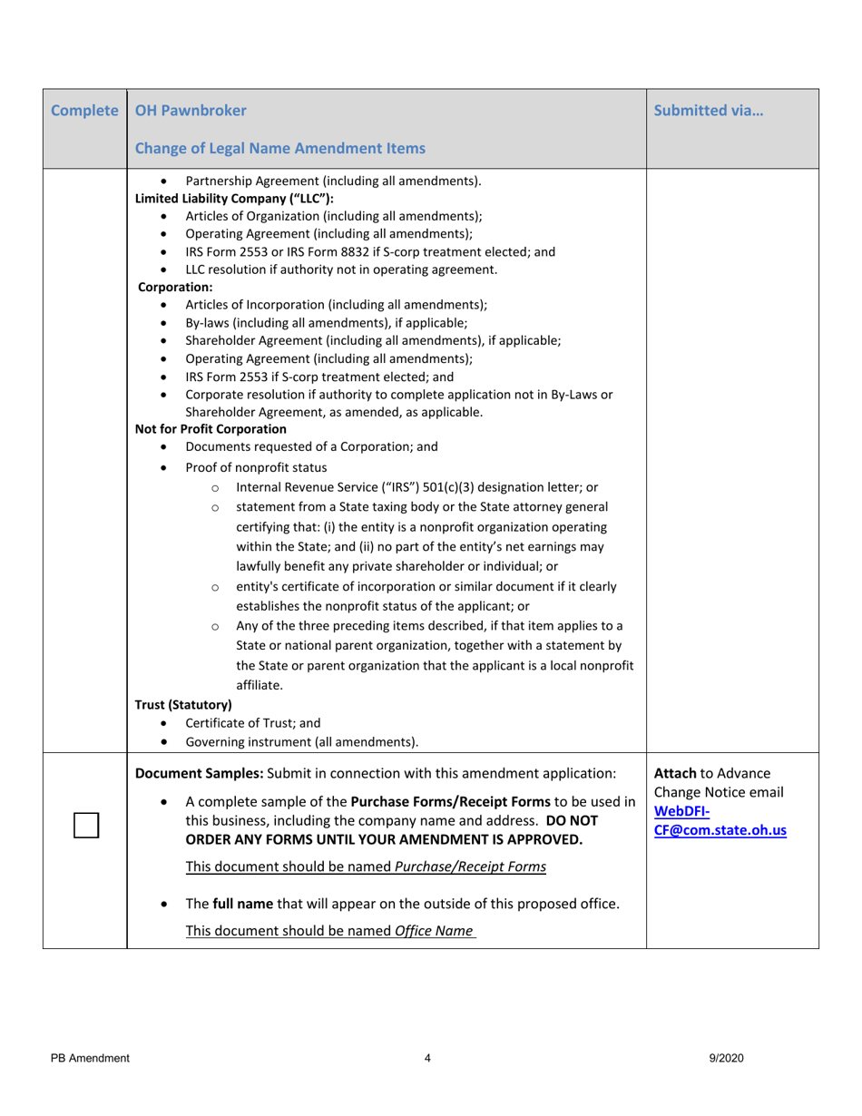 Pawnbroker Amendment Application - Ohio, Page 5