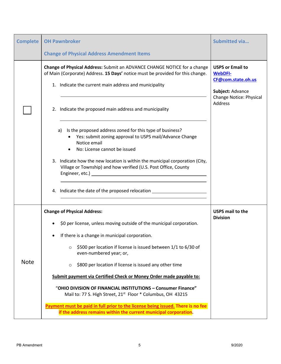 Pawnbroker Amendment Application - Ohio, Page 6
