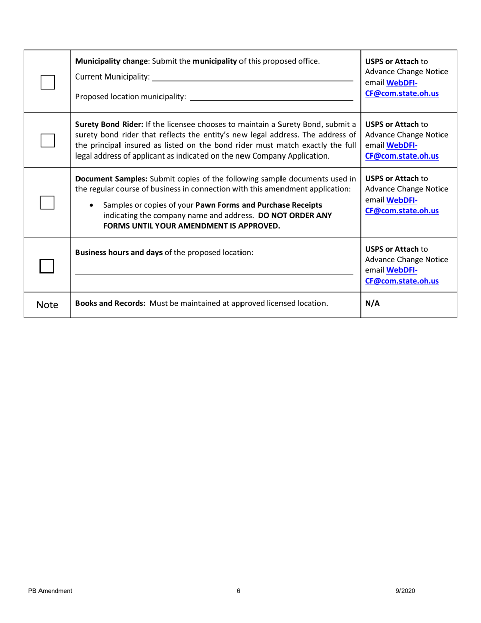 Pawnbroker Amendment Application - Ohio, Page 7