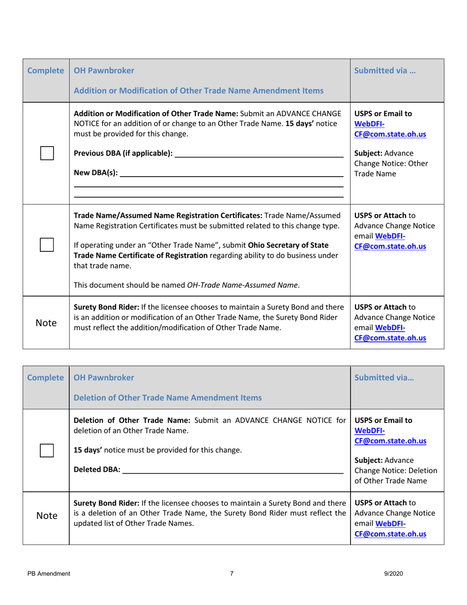 Pawnbroker Amendment Application - Ohio, Page 8