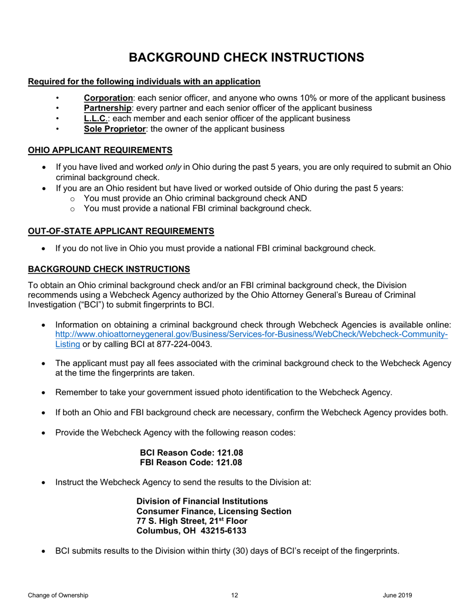 Pawnbroker Change of Ownership Application - Ohio, Page 13