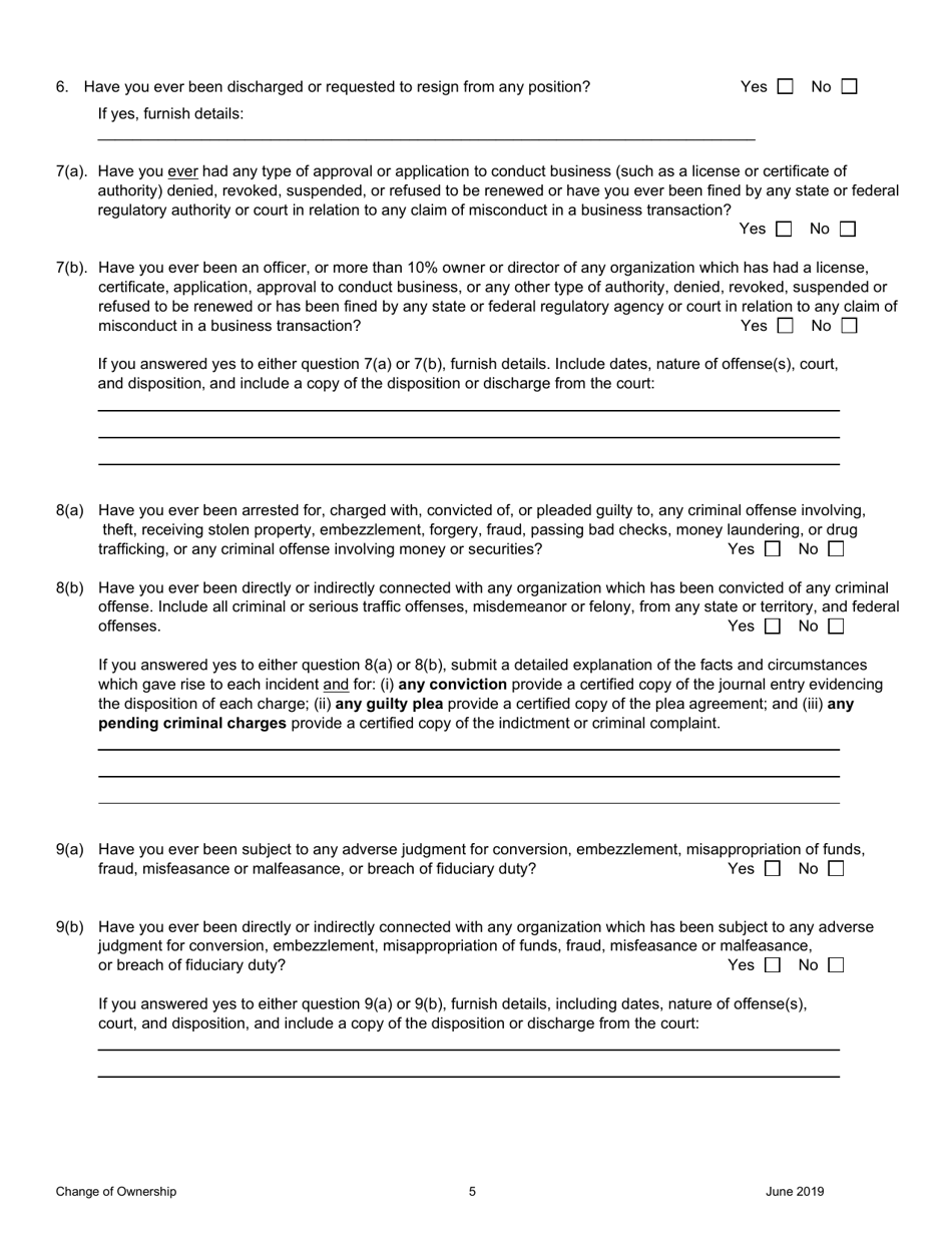 Pawnbroker Change of Ownership Application - Ohio, Page 6