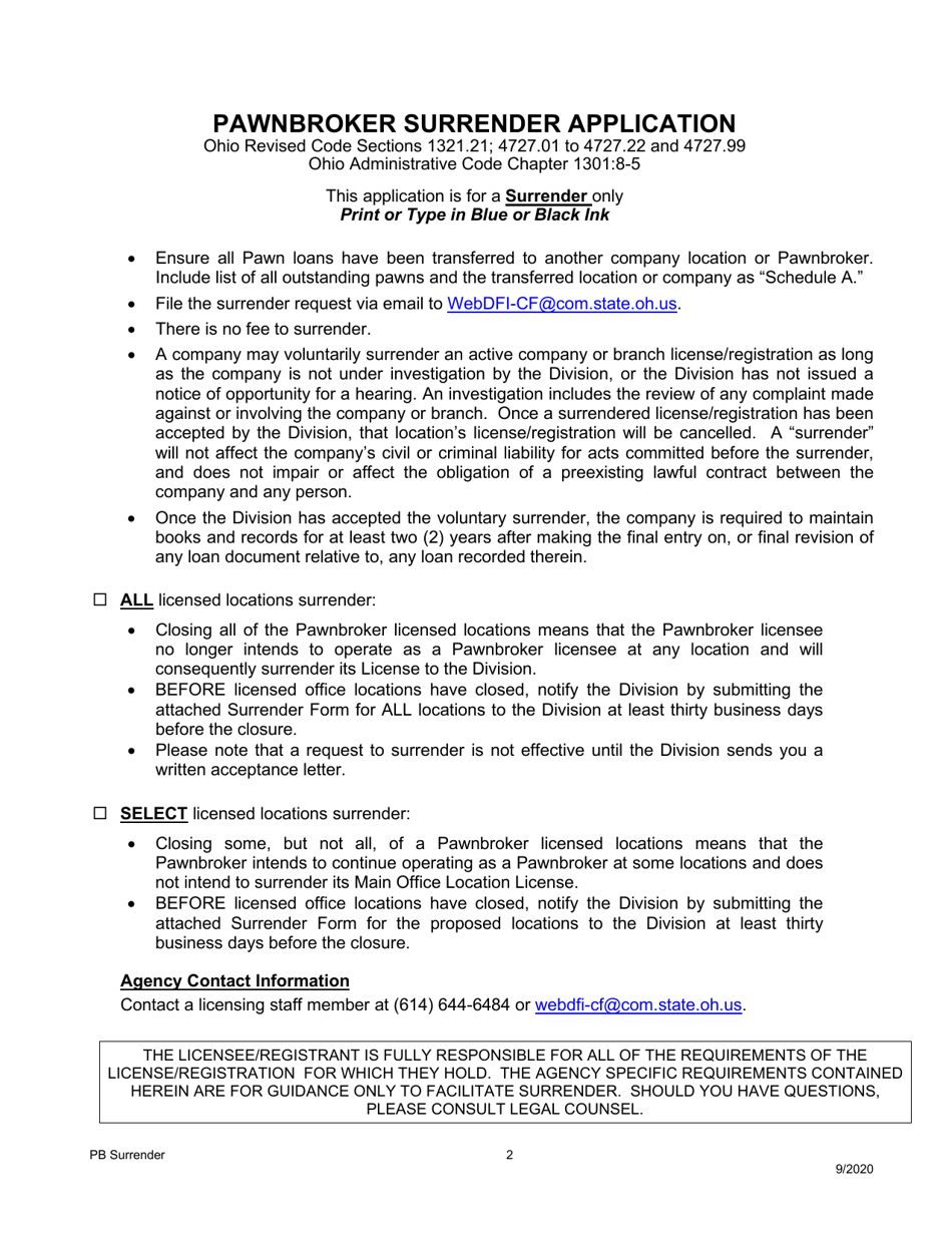 Pawnbroker Surrender Application - Ohio, Page 3