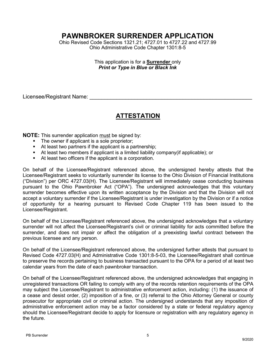 Pawnbroker Surrender Application - Ohio, Page 6