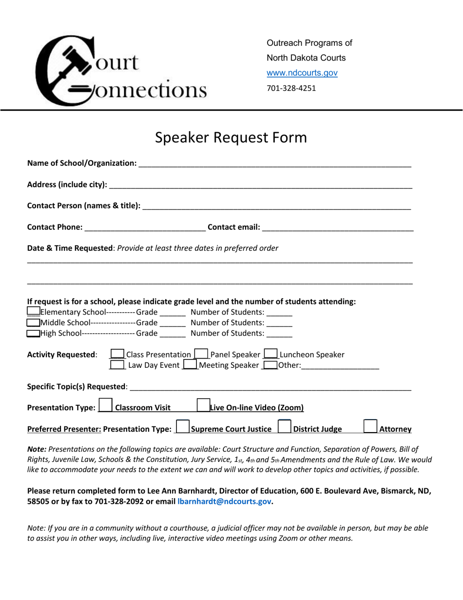 Speaker Request Form - North Dakota, Page 1