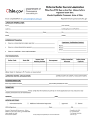 Document preview: Form DIC4328 Historical Boiler Operator Application - Ohio