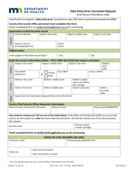 Document preview: Data Entry Error Correction Request - Birth Record Filed Before 2001 - Minnesota