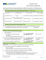 Homeless Youth Birth Certificate Application - Minnesota, Page 3