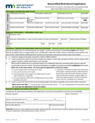 Document preview: Noncertified Birth Record Application - Minnesota