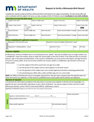 Request to Verify a Minnesota Birth Record - Minnesota