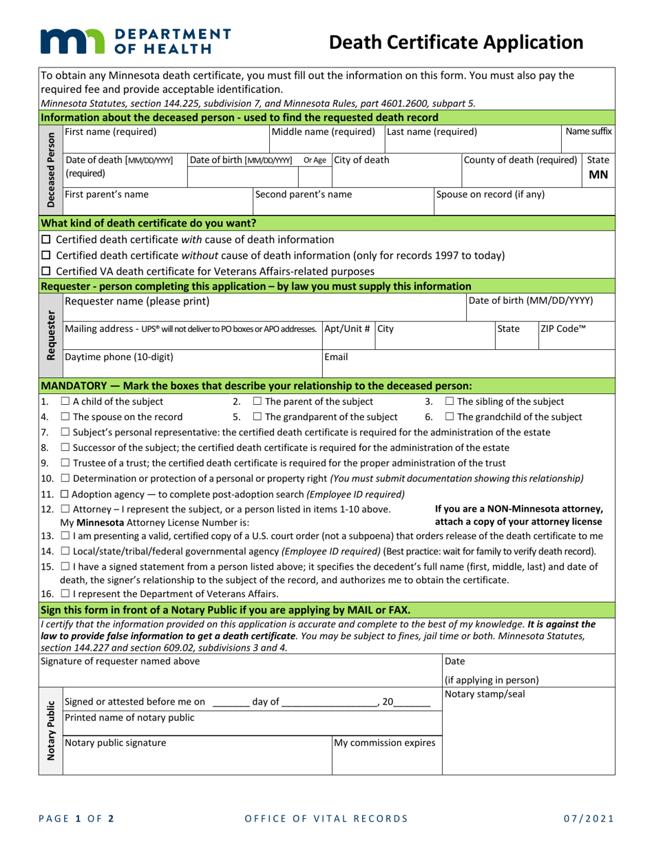 Death Certificate Application - Minnesota, Page 3