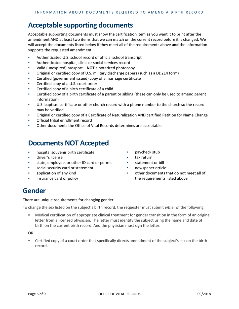 Birth Record Amendment Application - Minnesota, Page 5