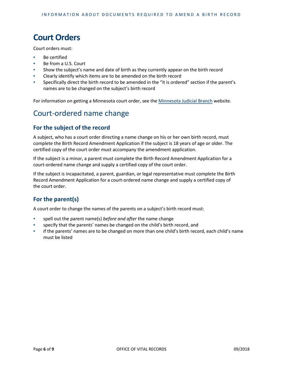 Birth Record Amendment Application - Minnesota, Page 6