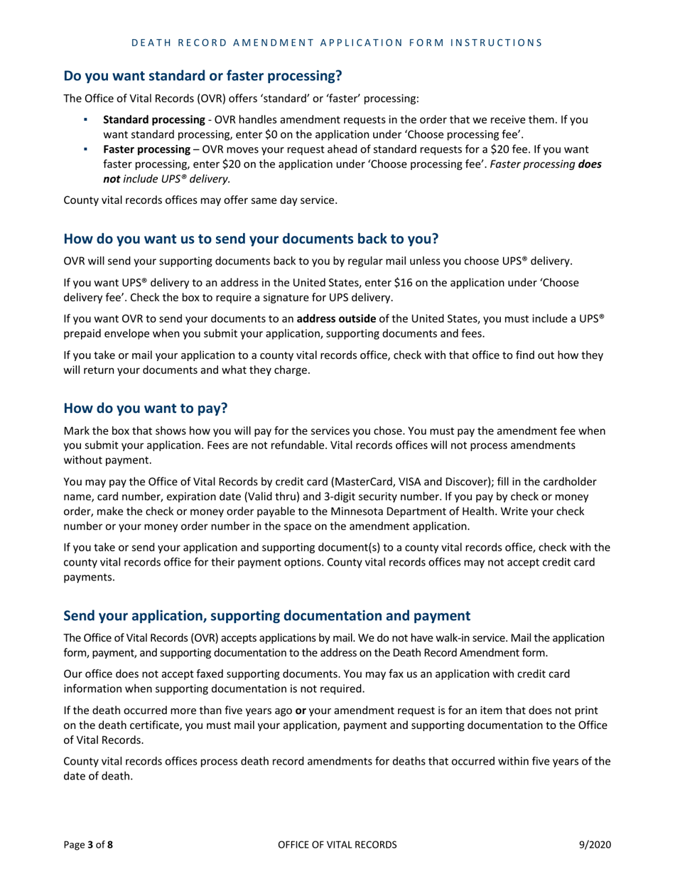 Death Record Amendment Application - Minnesota, Page 3