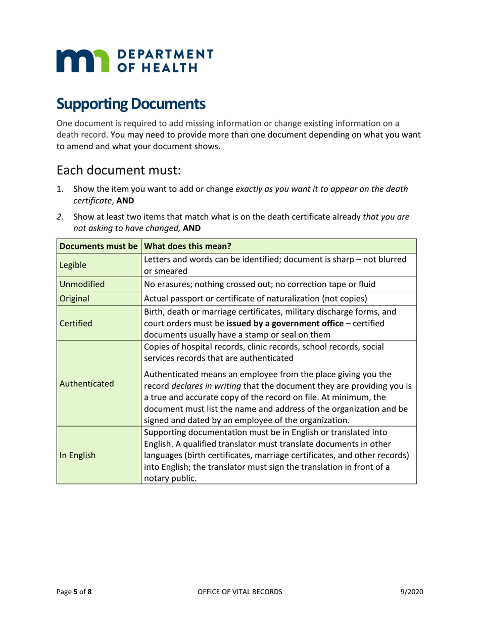 Death Record Amendment Application - Minnesota, Page 5
