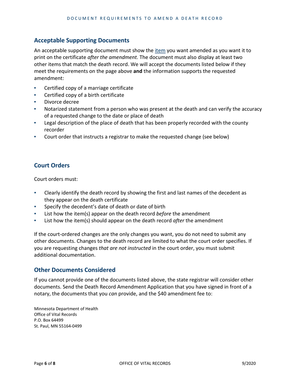 Death Record Amendment Application - Minnesota, Page 6