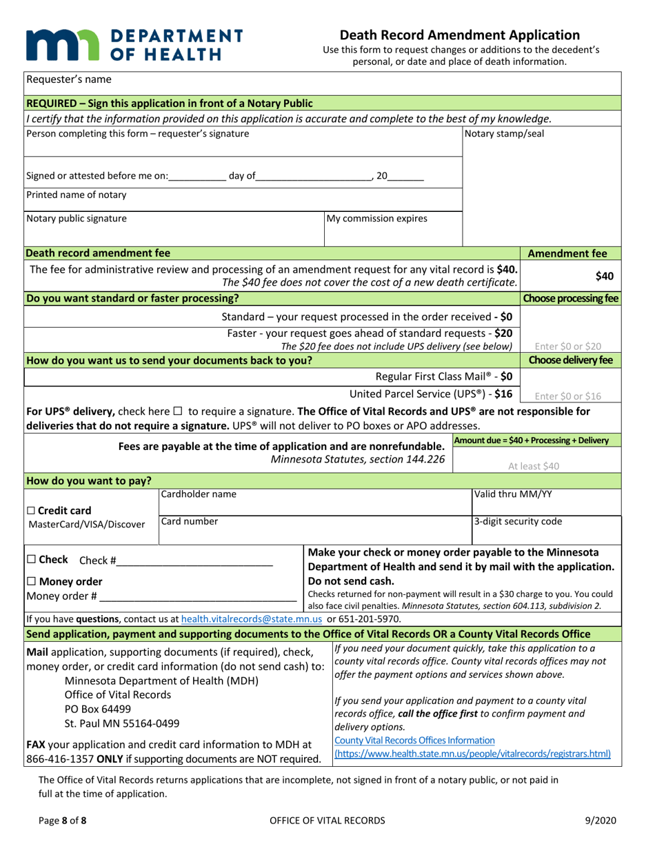 Death Record Amendment Application - Minnesota, Page 8