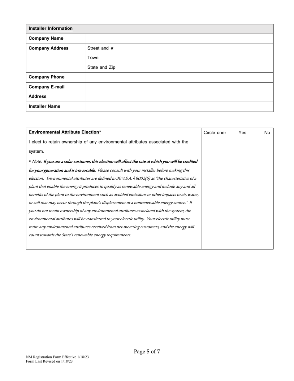 Vermont Net-Metering Registration Form Download Fillable PDF 2019 ...