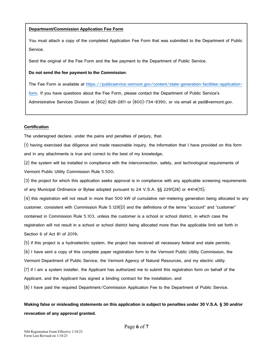 Net-Metering Registration Form - Vermont, Page 6